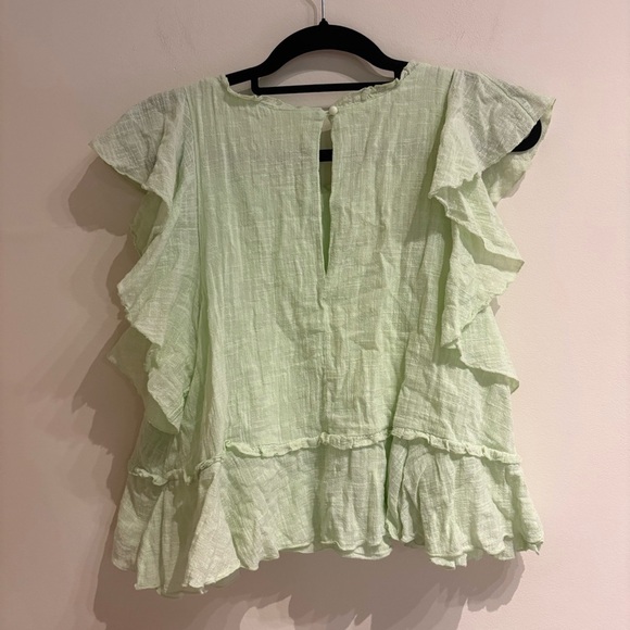 Maeve Anthropologie Green Cascade Ruffle Gauze Cotton Top Size Medium - Picture 4 of 10
